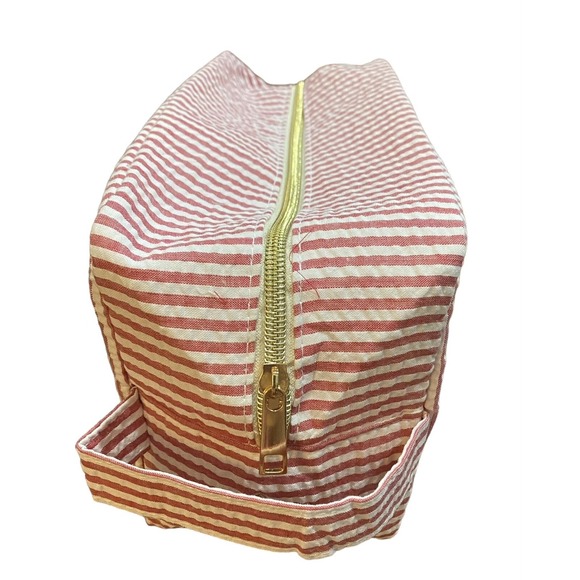 Pink Striped Seersucker "A" Cosmetic Bag | Zipper Makeup Pouch - Picture 3 of 8